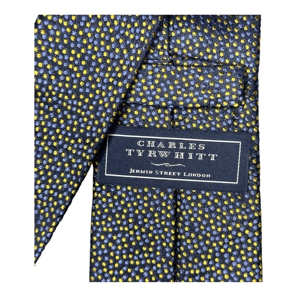 CHARLES TYRWHITT LONDON ROYAL SETA SILK NAVY MICRO DOT NECK TIE - Picture 9 of 9